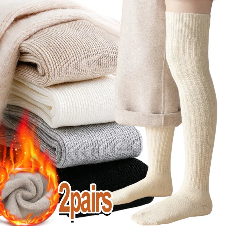 NEW 1/2pairs Women's Casual Knitted Long Socks Autumn Winter Solid Stockings Boot Calf Socks Over Knee Leggings Harajuku Lolita Sox