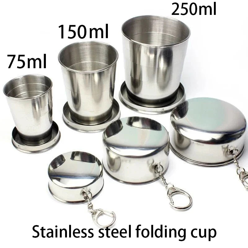 NEW 250ml Stainless Steel Retractable Cup Outdoor Travel Toiletry Cup Portable Creative Compression Cup Mini Handy Cup Folding Cup