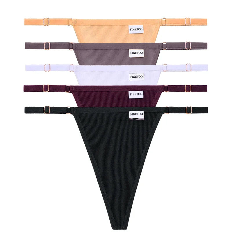 Adjustable Women's Panties FINETOO Sexy Cotton Panties Solid Low Waist Seamless Thongs Female Underpants Women Lingerie 5pcs/set