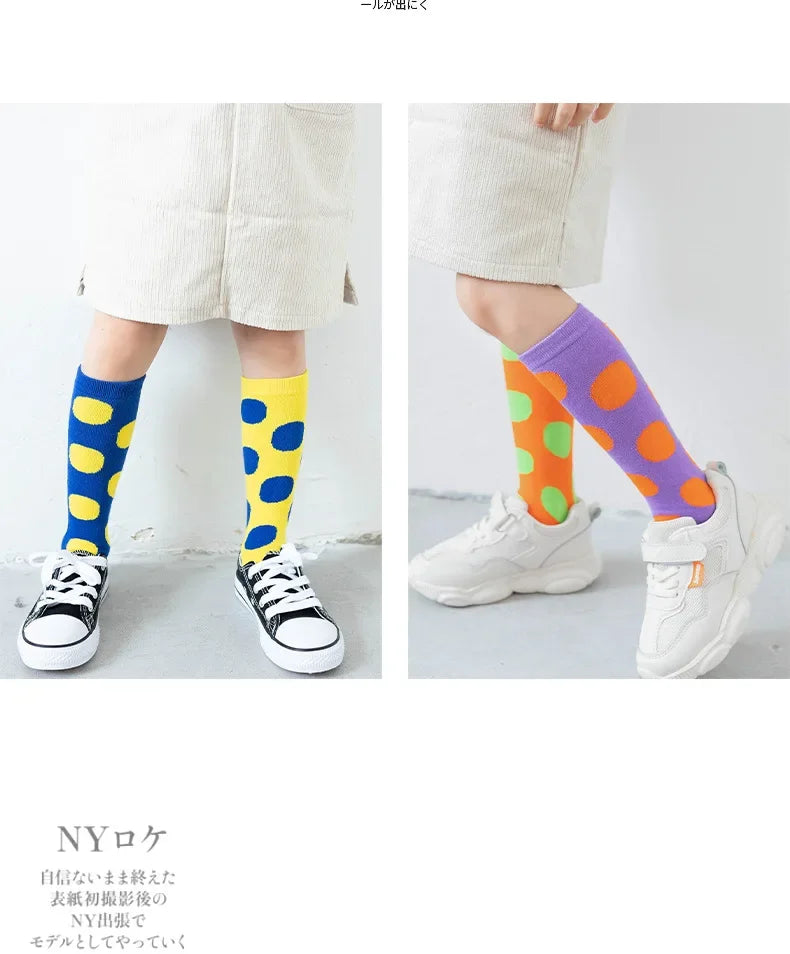 Girl Long Knee Socks New 1-12 Y Child Socks Autumn Winter Color Matching Dot Children's Pile Student Kids Boys Girls Tube Sock