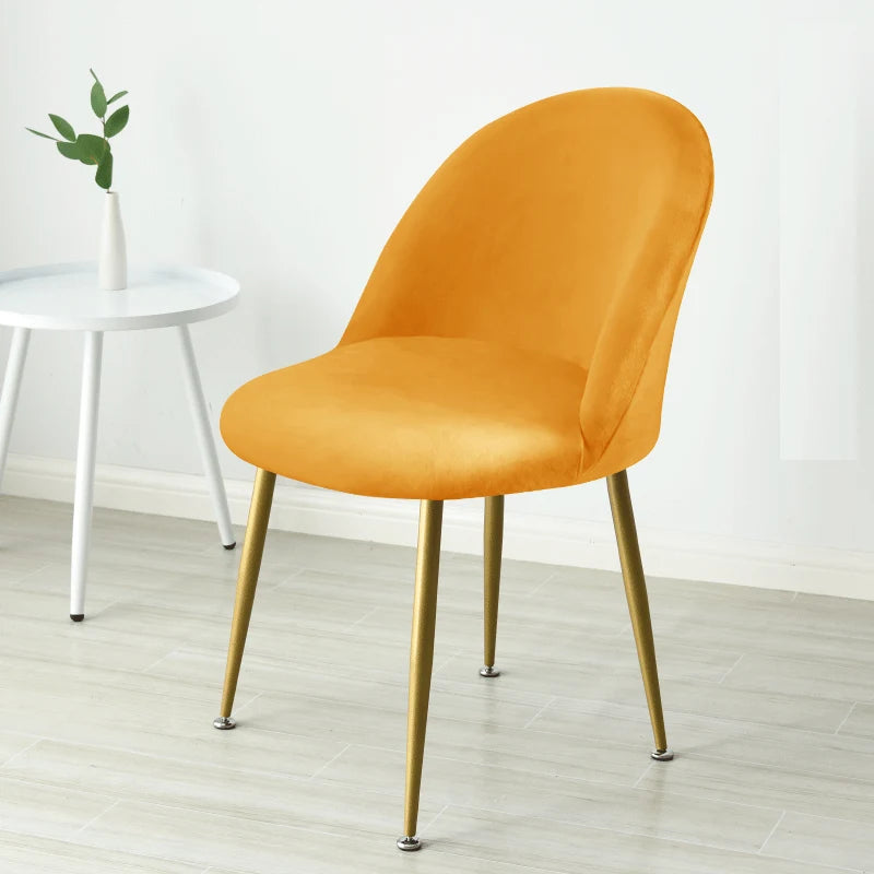 Soft Velvet Chair Cover Duckbill Curved Dining Chair Slipcover Low Back Thick Stretch Seat Covers for Living Room Kitchen Hotel