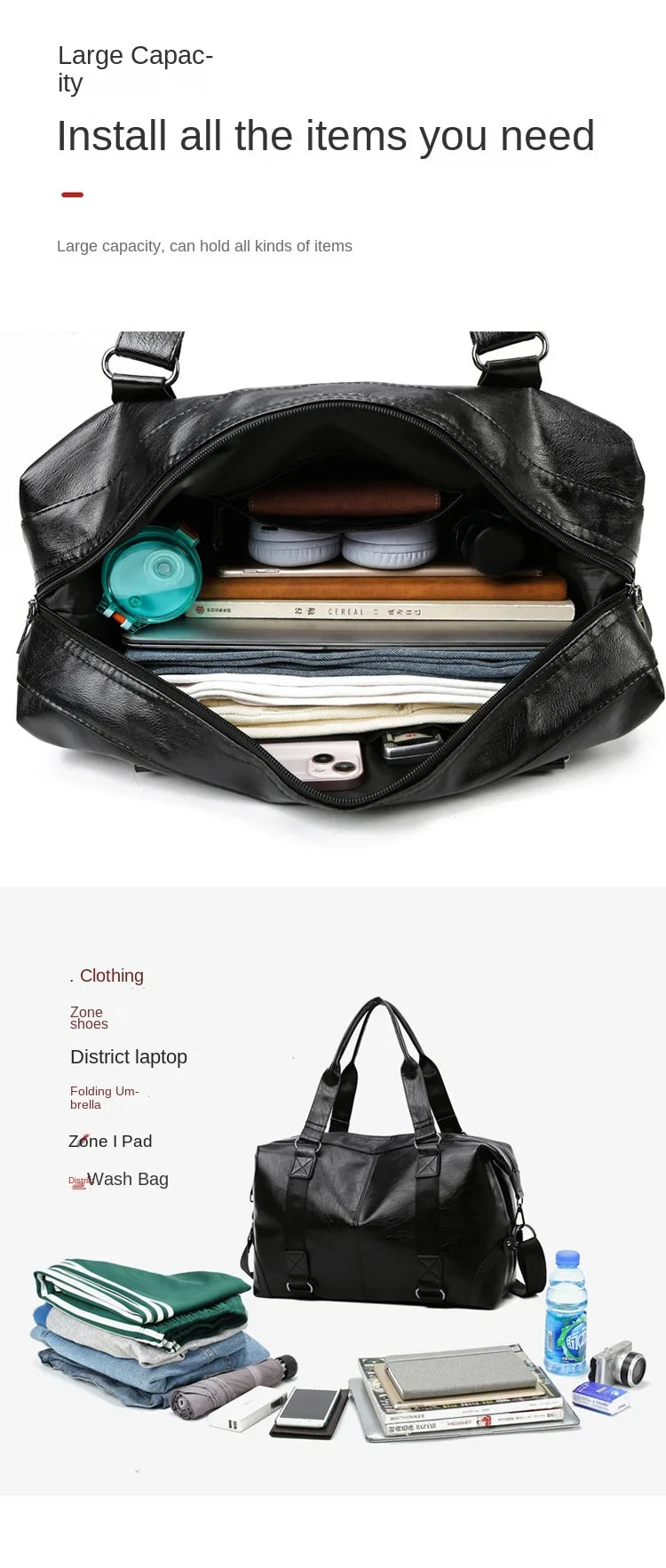 2023 New Men's Business PU Travel Handbag Soft Leather Texture Shoulder Bag Sports TrainingLarge Capacity Handheld Crossbody