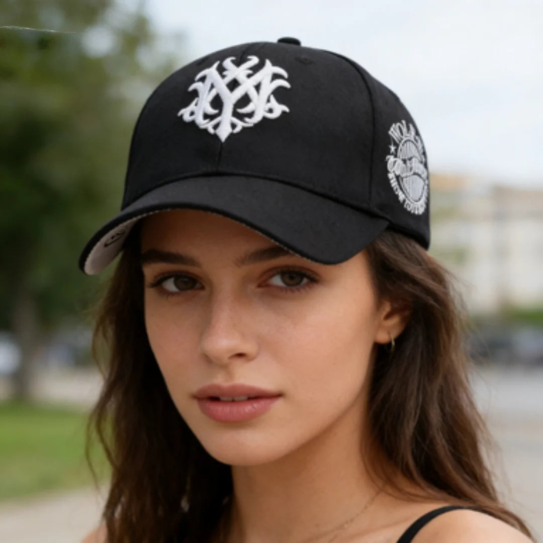 Vintage Gothic Embroidered "NY" Baseball Cap – Adjustable Cotton Snapback Hat for Men Women, Casual Outdoor Sun Hat