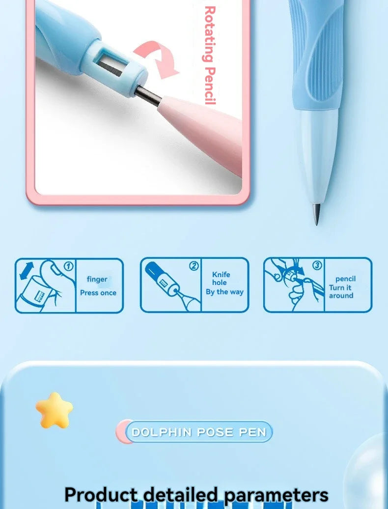 Cute Dolphin 2mm Mechanical Pencils Set Carpenter Drafting HB Pencil 2.0 mm for Drawing Writing Sketching Kawaii School Supplies