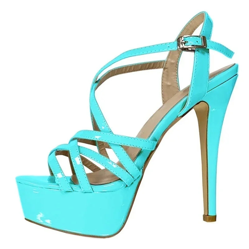 LOSLANDIFEN 2026 NEW 14CM Open Toe Platform High Heels Snake Pattern Sandals Sexy Ankle Strap Gladiator Party Dress Women Shoes