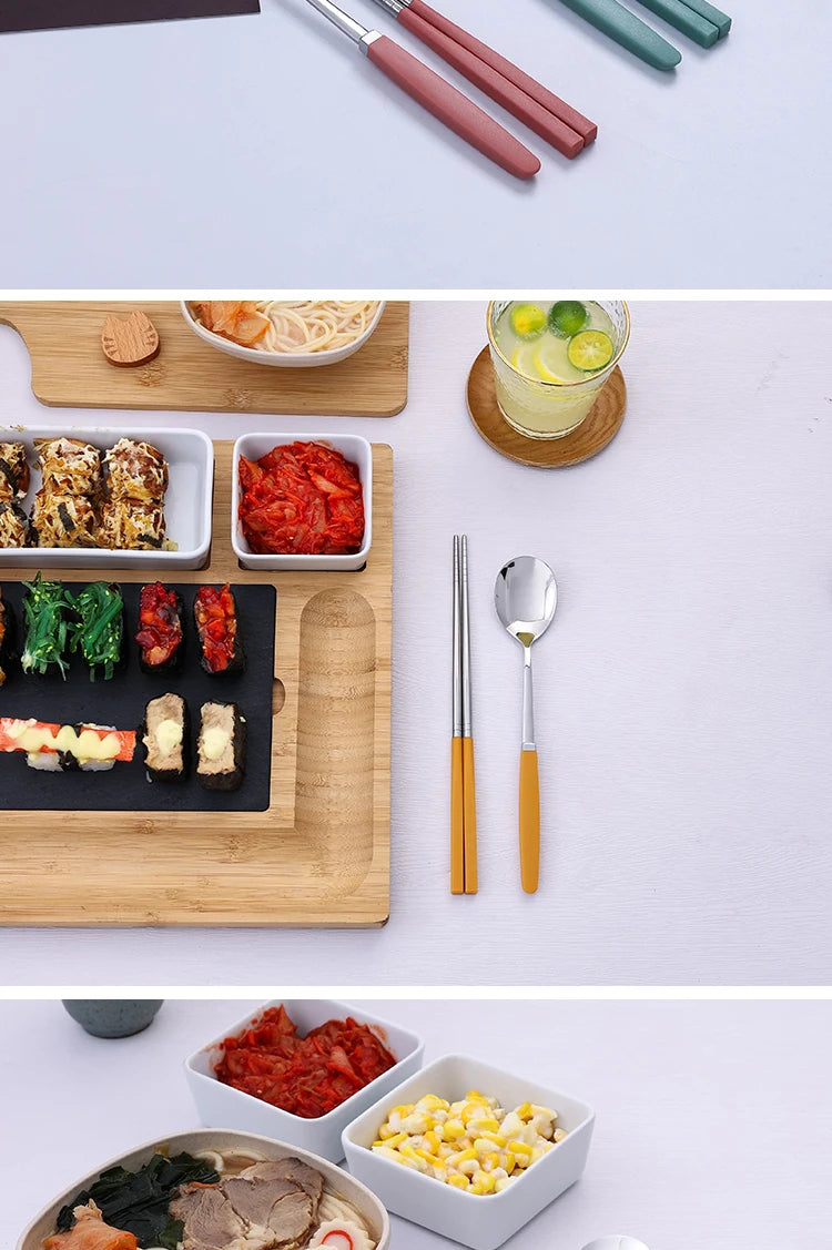 Korean Tableware Set 304 Stainless Steel Cutlery Set High Quality Dinner Set Spoon Chopsticks Set Dinnerware 8Pcs Cutlery Sets