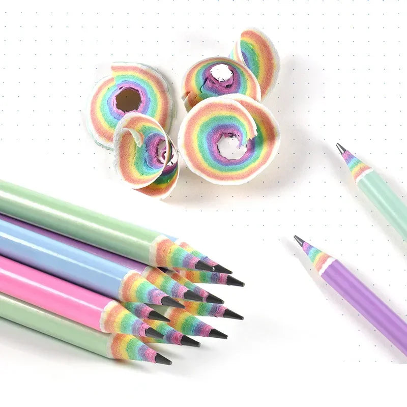 12 Rainbow Paper Pencil Set Children's Writing and Painting HB Professional Art Sketch Comic Pen Office School Supplies
