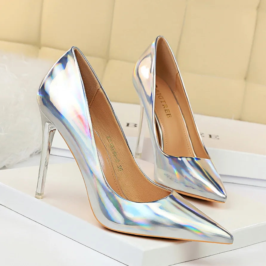 Women Fetish 10.5cm High Heels Pumps Wedding Bridal Stiletto Wedding Bridal Heels Lady Scarpins Office Party Green Blue Shoes