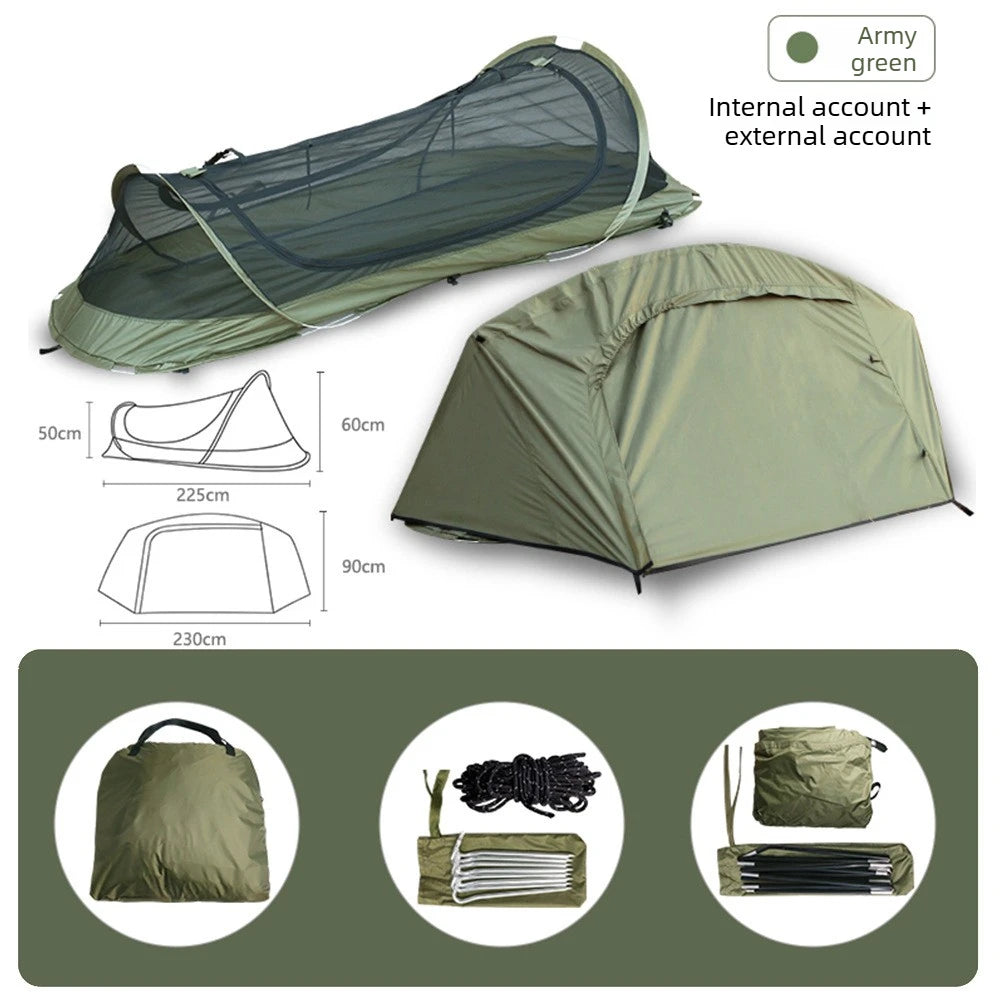 Single Tactical Tent Rainproof Boat Tent Folding Bed UV Protection Portable Outdoor Camping Hiking Mountaineering Gazebo