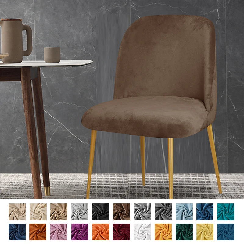 Soft Velvet Chair Cover Duckbill Curved Dining Chair Slipcover Low Back Thick Stretch Seat Covers for Living Room Kitchen Hotel