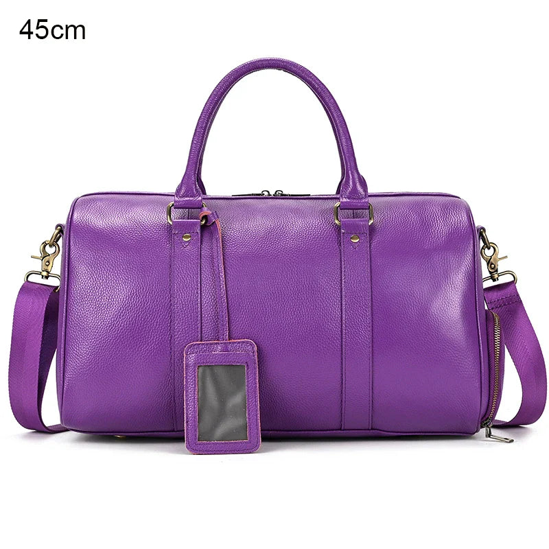 Luxury Genuine Leather Men Women Travel Bag Cow Leather Carry On Luggage Bag Travel Shoulder Bag Male Female Weekend Duffle Bag