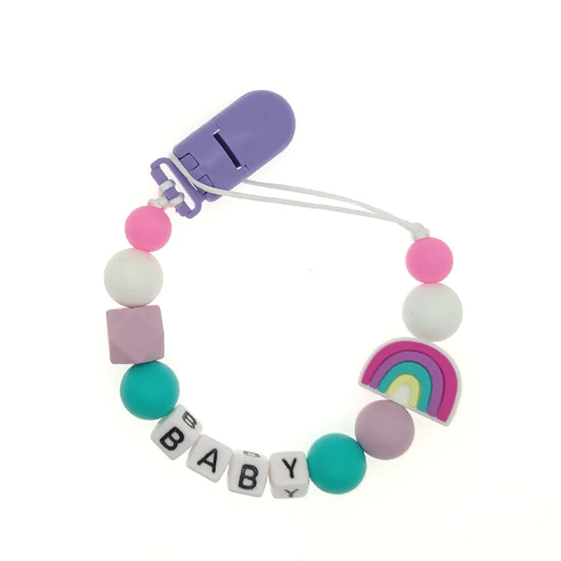Custom Personalized Name Pacifier Holder Chain Handmade Beech Wooden Clip Cilicone Teether Baby Teething Toy Newborn Chew Gift