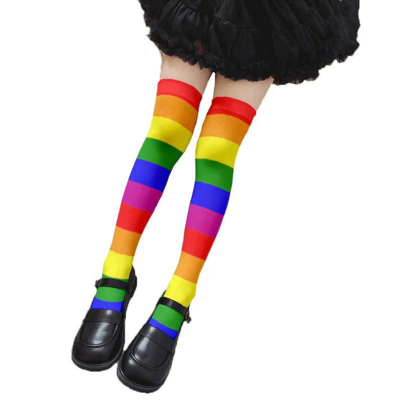 Fun rainbow striped stockings women's sexy fashion multicolor thigh high stockings Harajuku Kawaii girl romantic socks gift