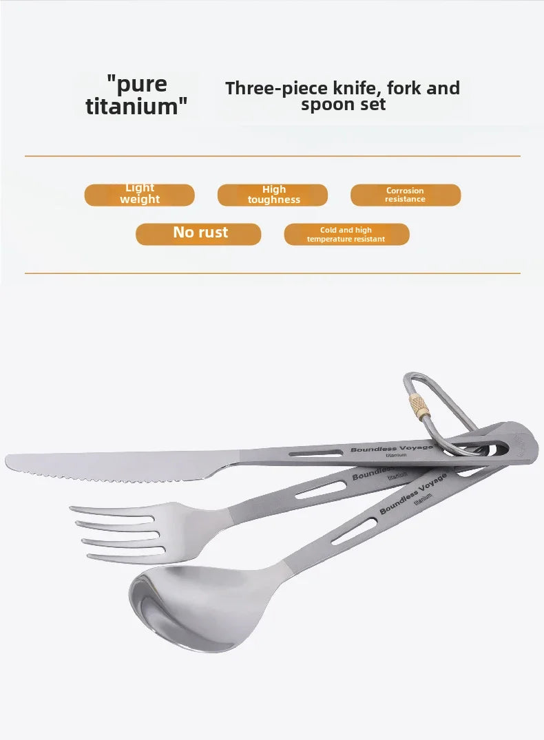 Biwei Pure Titanium Tableware Set Outdoor Soup Spoon Table Knife and Fork Spoon Table Spoon Portable Titanium Knife and Fork ...