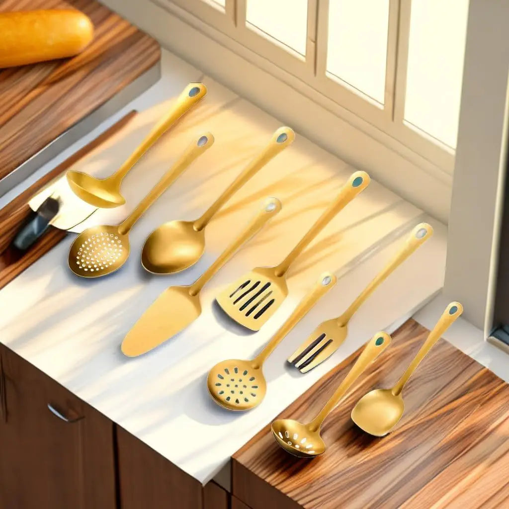 9pcs Stainless Steel Dinnerware Set Creative Korean Cutlery Golden Spoon Korean-style Chafing Dish Buffet Cutlery Set Spoon Set
