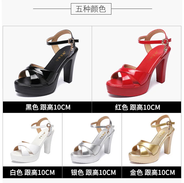 High quality sandals for women 10cm high heel new 2024 summer size 32 33 42 43 platform open toe elegant fashion shoe black red