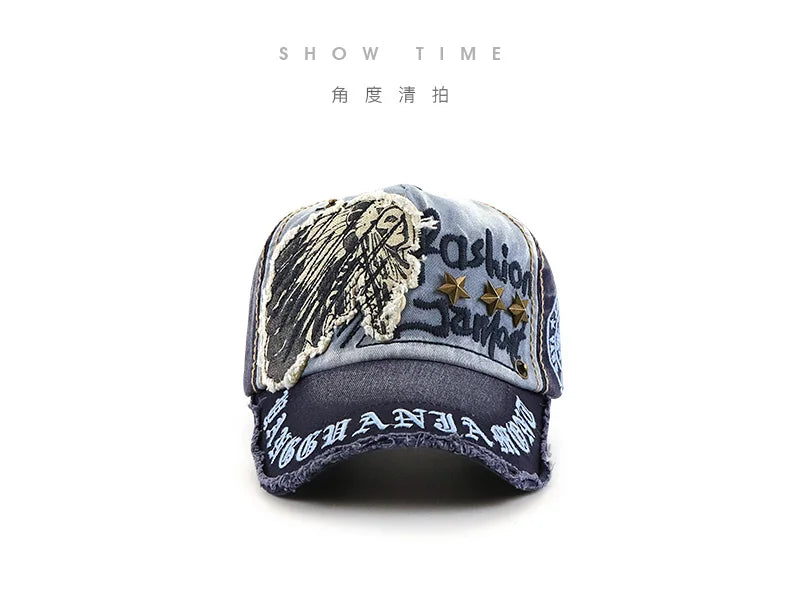 Vintage Washable Cowboy Baseball Cap Embroidery Snapback Hat for Men Women Worn Out Hip Hop Caps Adjustable Solid Cotton Sun Hat