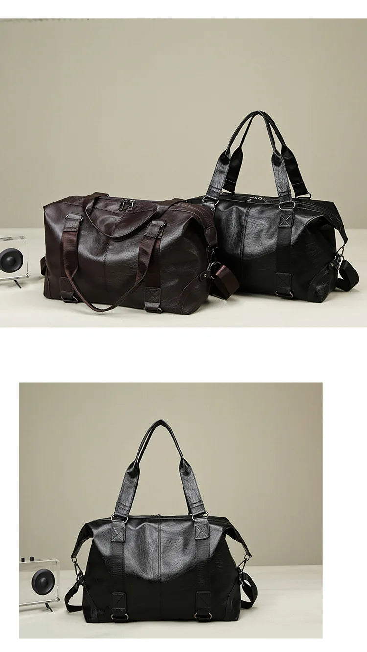 2023 New Men's Business PU Travel Handbag Soft Leather Texture Shoulder Bag Sports TrainingLarge Capacity Handheld Crossbody