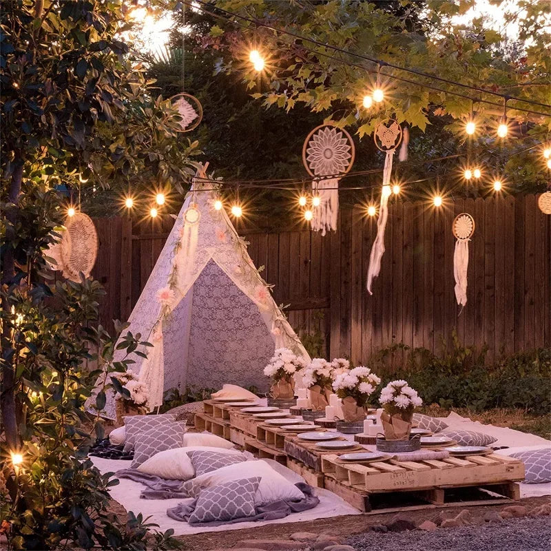 White Lace Teepee Tent for Kids Large Fairy Play House Indoor Wigwam Children Castle Wedding Party Photography Props Boho Decor
