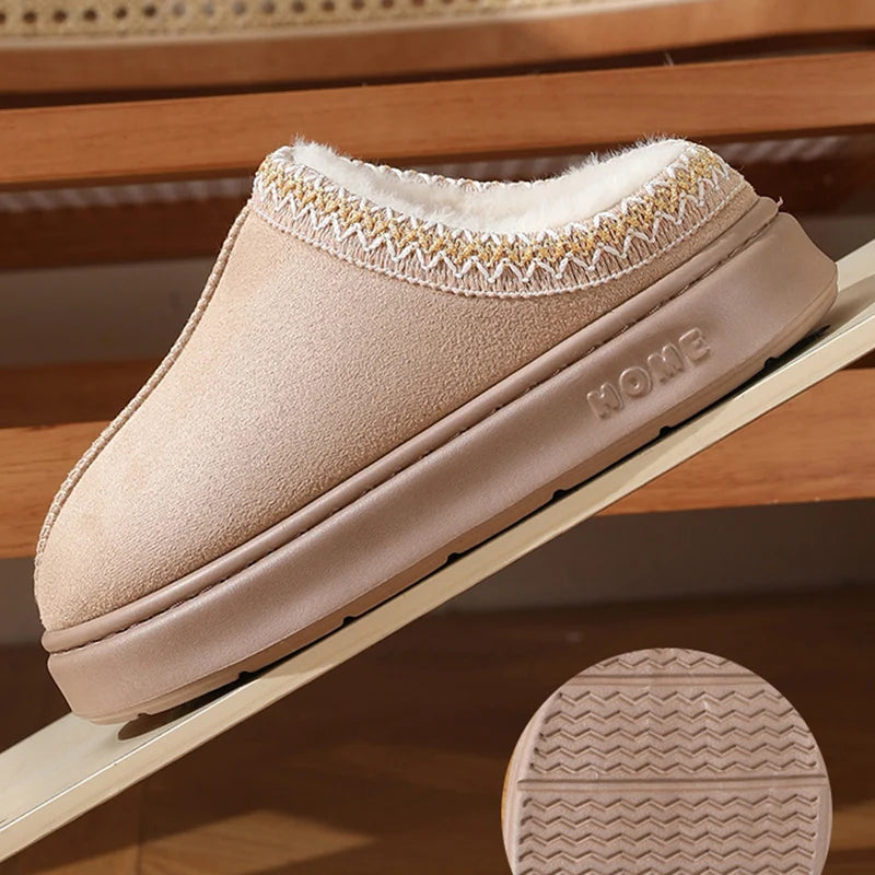 winter 2024 warm fluffy Woman slippers soft bottom non slip thick plush clogs women Casual Platform House inddor Shoes slides 45