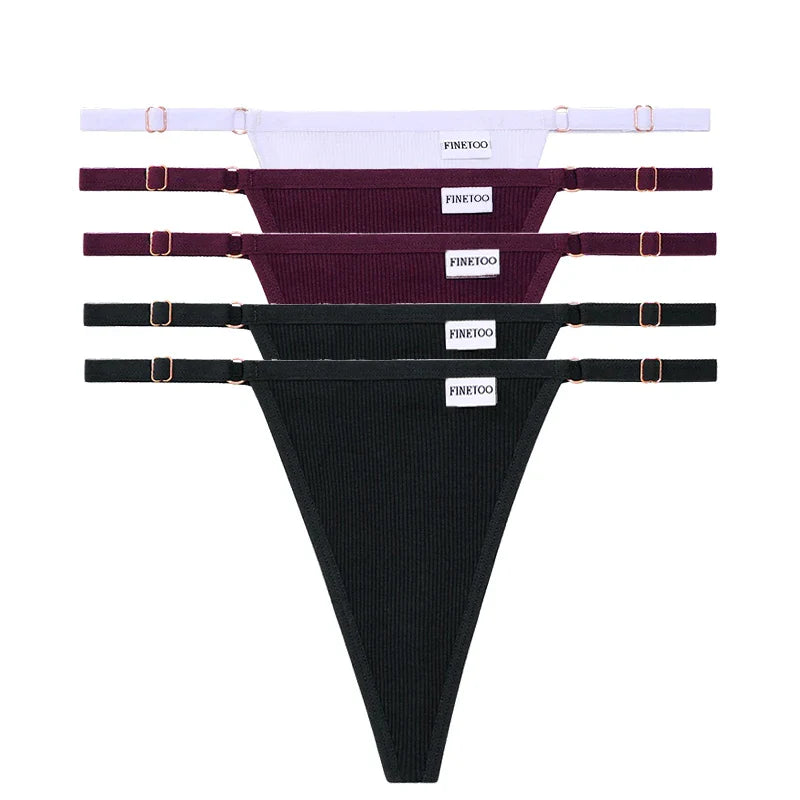 Adjustable Women's Panties FINETOO Sexy Cotton Panties Solid Low Waist Seamless Thongs Female Underpants Women Lingerie 5pcs/set