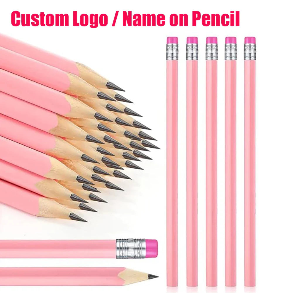 Custom Wood Pencils Personalized Name Pencils with Erasers-Imprinted Logo or Message Pen for Baby Shower Wedding School Office