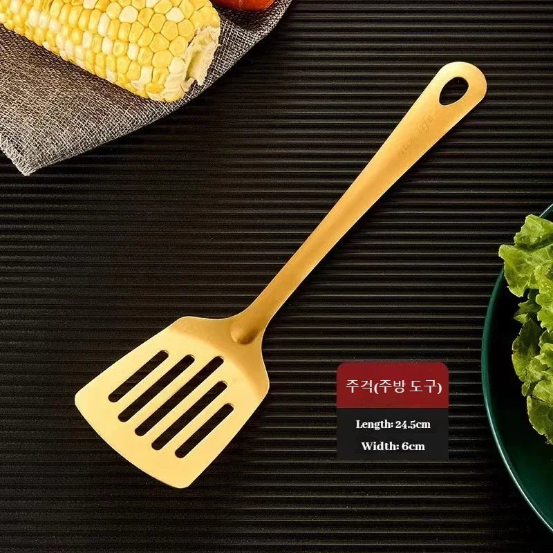 9pcs Stainless Steel Dinnerware Set Creative Korean Cutlery Golden Spoon Korean-style Chafing Dish Buffet Cutlery Set Spoon Set