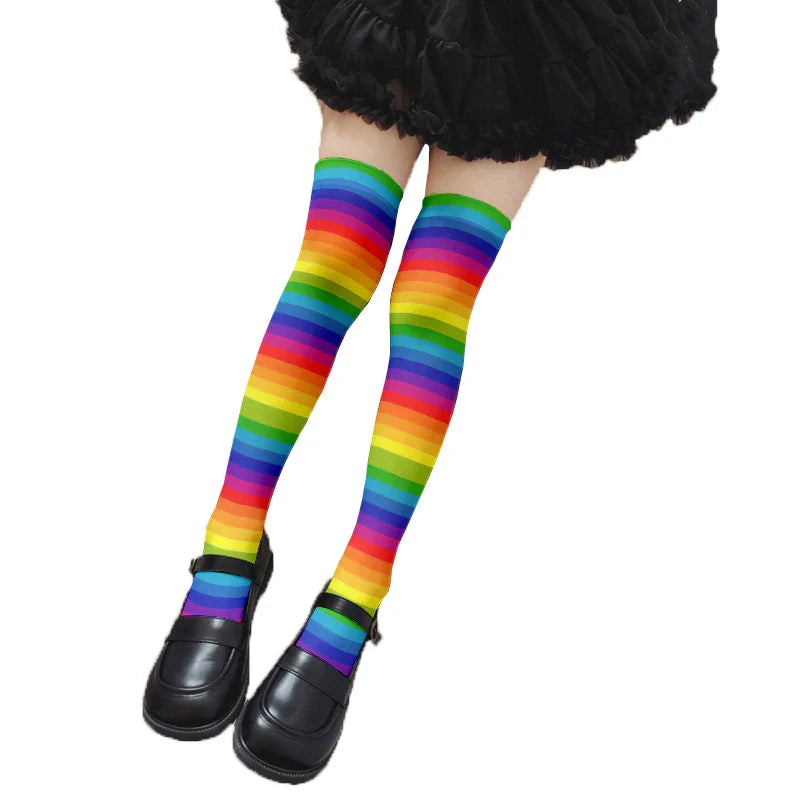 Fun rainbow striped stockings women's sexy fashion multicolor thigh high stockings Harajuku Kawaii girl romantic socks gift