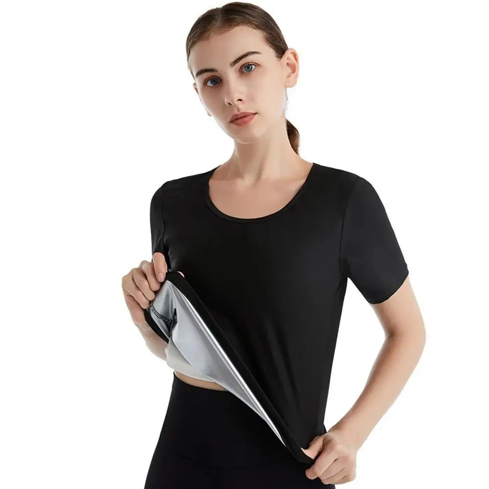Sweat-resistant Sweat Short Sleeve Fat Burning Waist Trainer Sauna Sweat Shirt Versatile Elastic Workout Compression T-Shirts