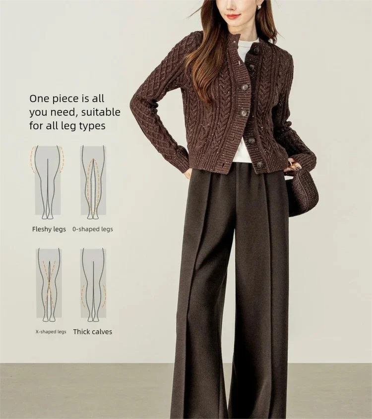 SENTUBILA Knit Sweat Pants for Women 2026 Autumn Winter Acetate Wool Silk Blend Trousers Casual Versatile Bottoms 154K80280