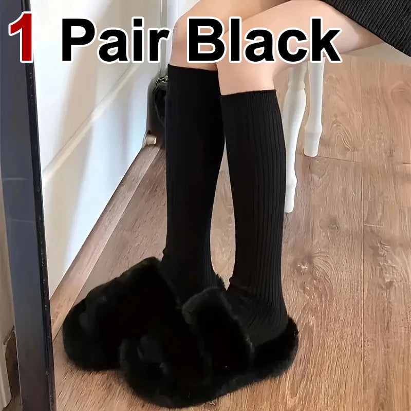1/3 Pairs Women Solid Color Striped Long Socks Breathable Comfortable in Spring Summer Fashionable Simple Style Casual Socks