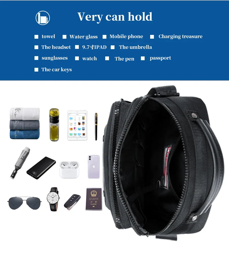 Men Multifunctional Fashion Anti-theft Shoulder Bag Travel Waterproof Oxford Crossbody Sling Bag Casual Messenger Pack For Male