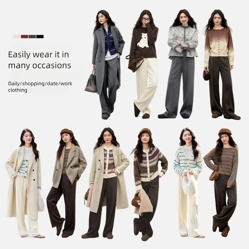 SENTUBILA Knit Sweat Pants for Women 2026 Autumn Winter Acetate Wool Silk Blend Trousers Casual Versatile Bottoms 154K80280