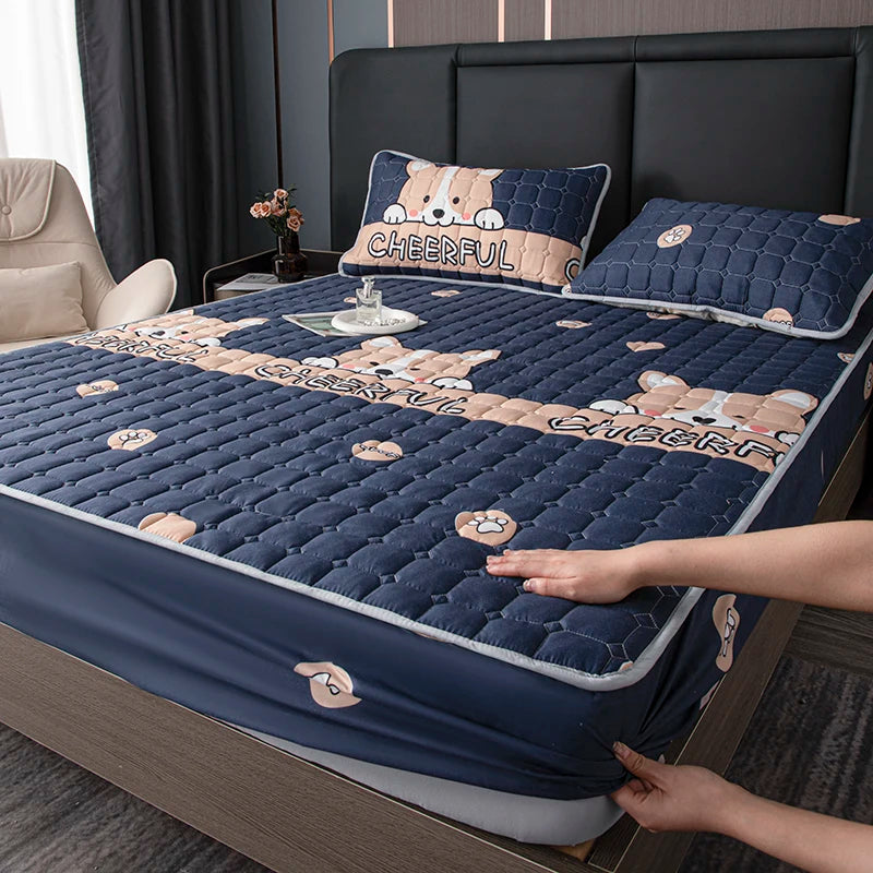 Quilted Bed Cover Cartoon Style Bedspread Elastic Mattress Protertor Thicken Bed Linen 매트리스커버 Home Bedsheets (No Pillowcase)