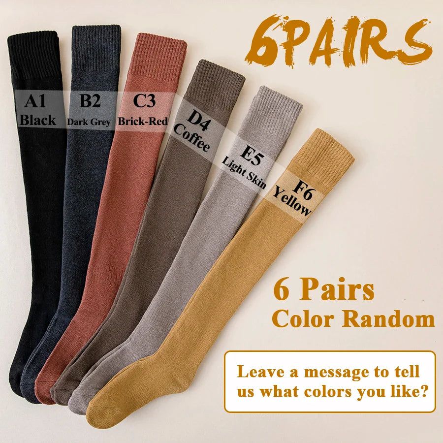 2 Pairs/Lot Winter Warm Thick Stockings Socks Women Over Knee High Hold Up Cotton Sexy Slim Ladies Girls Halloween Gift 6 Colors