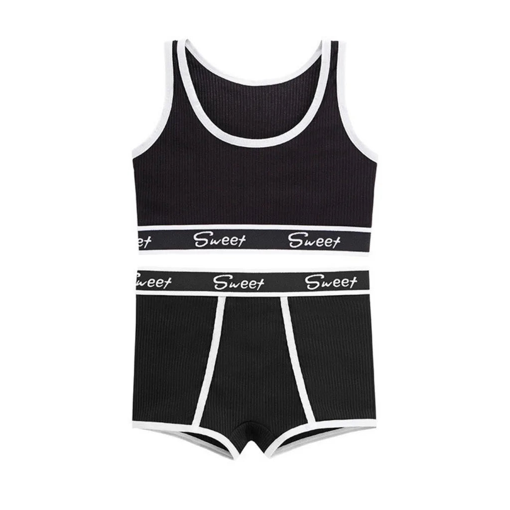 Women's Cotton Panties Bra Women's Comfortable Underwear Set Breathable Mid-Waist Safety Panties Gathered Yoga Shorts Set