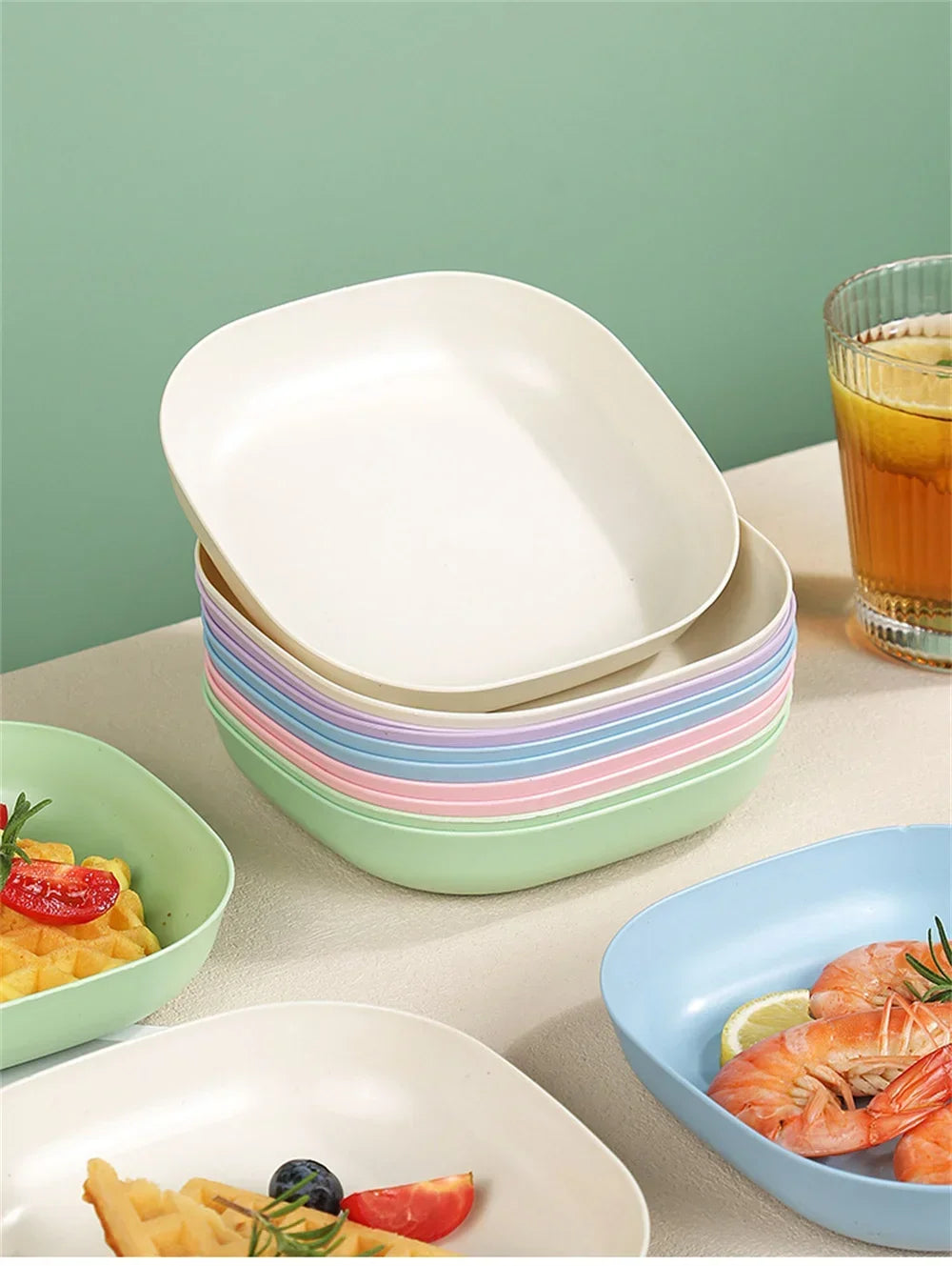 10pcs Multi-function Spit Bone Dish Food Grade Plastic  Round Square Set Dining Table Garbage Plate  Household Snack Fruit Plate