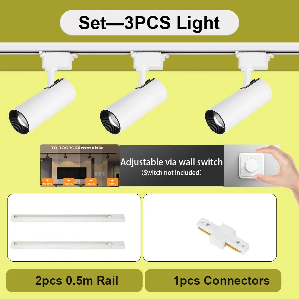 Set LED Track Light Dimmable Track Lamp AC180-265V COB led Spotlight  for Living Room Kitchen Clothing Store Rail Lamp Lighting