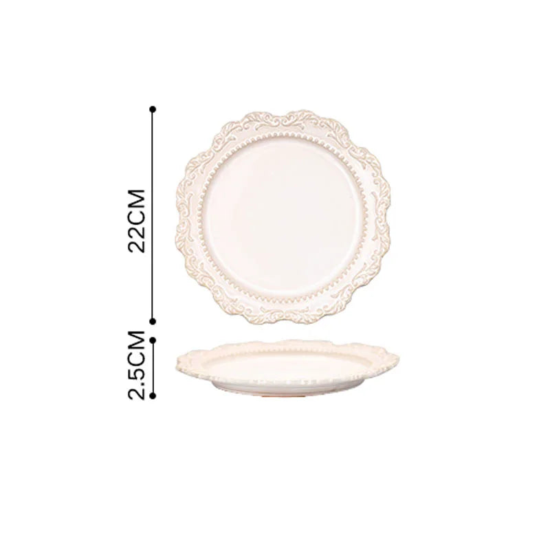 French Baroque Vintage Relief Dinner Plate Nordic Vintage Solid Color Carving Craft Dishes and Plates Sets Household Kitchenware