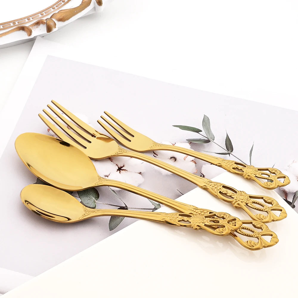 Stainless Steel Cutlery Set Knife Tea Fork Ice Cream Spoon Tableware Set Western Kitchen Flatware Rainbow Vintage Dinnerware Set