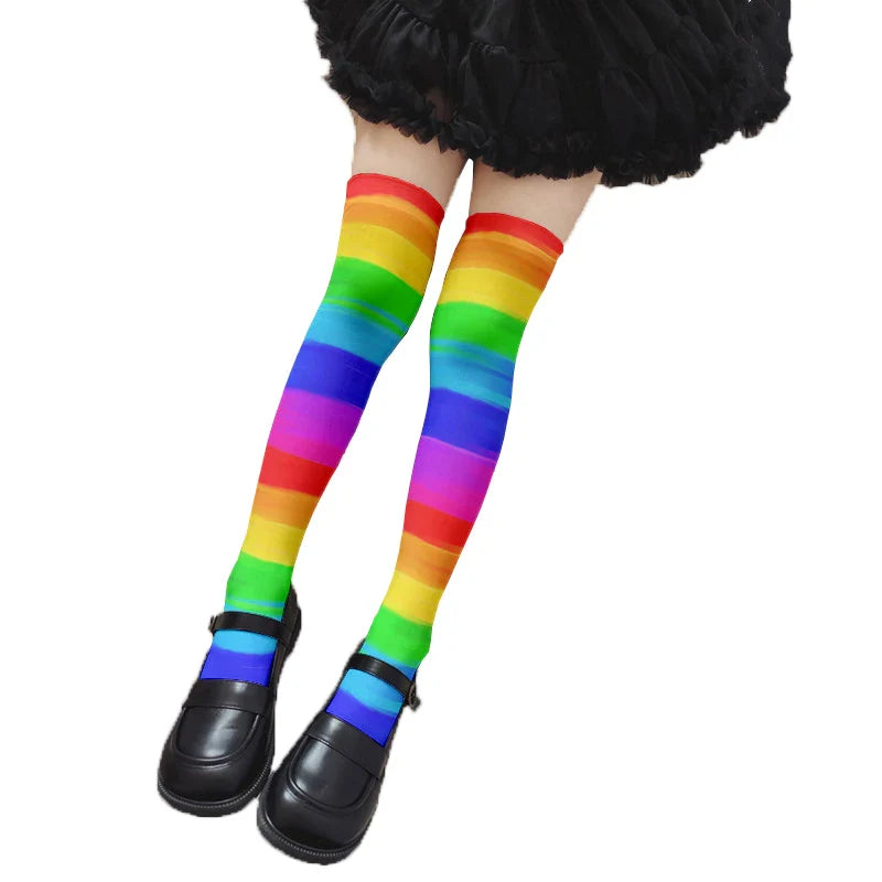 Fun rainbow striped stockings women's sexy fashion multicolor thigh high stockings Harajuku Kawaii girl romantic socks gift