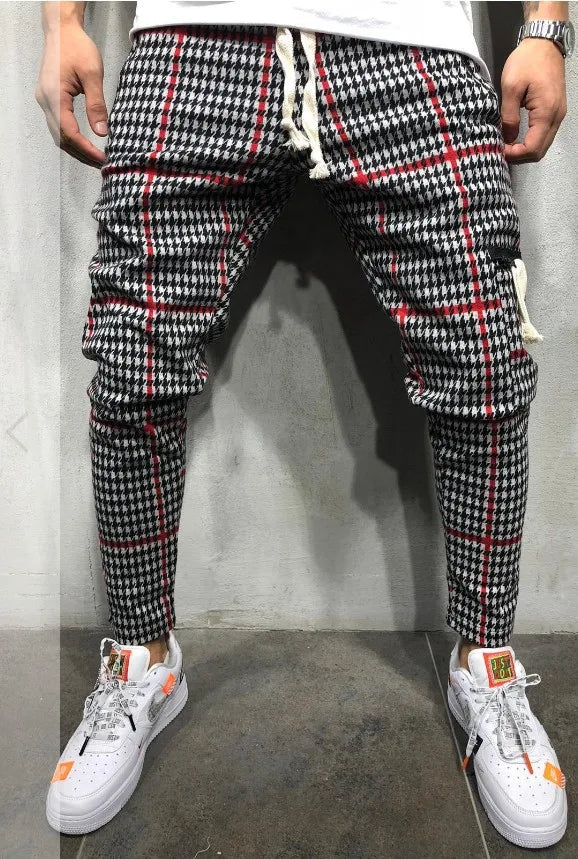Men Slim Fit Stripe Plaid Long Pant 2021 Autumn New Casual Sport Trousers Men's Small Feet Joggers Pants Male Stacked Sweatpants