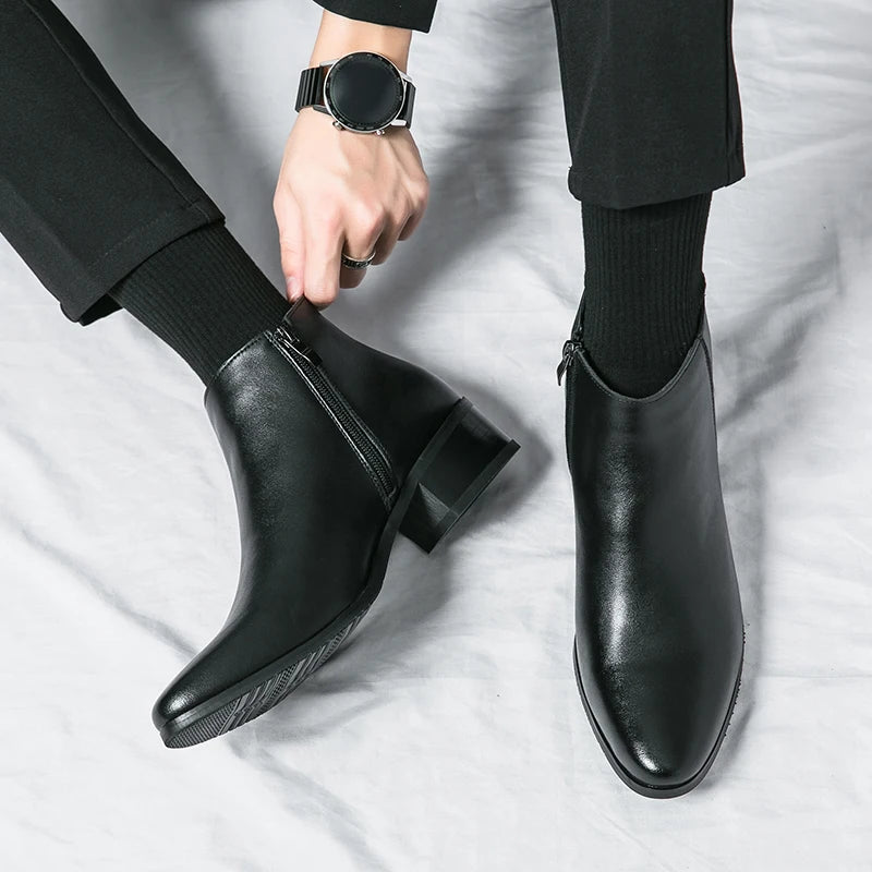 Men's Shoes Chelsea Boots Causal Business Retro Ankle Boots Man Walking Shoes Pu Leather Shoes Waterproof Classic Loafers Men