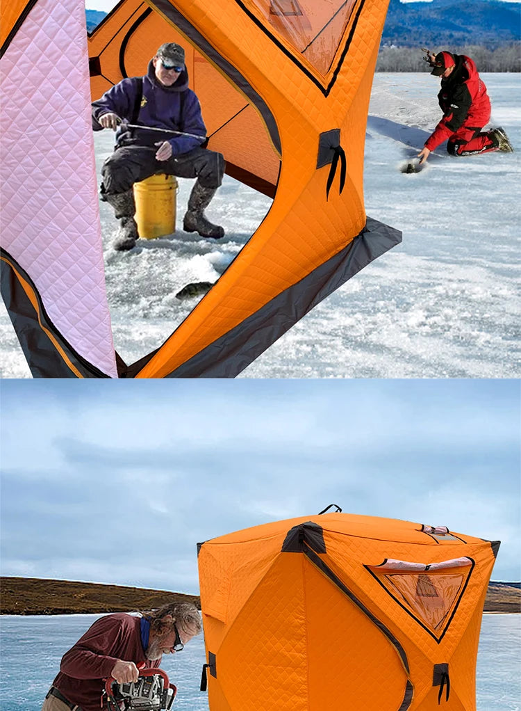 4 Person Ice Fishing Tent, Windproof Insulated Cotton Shelter with Quick Setup, Portable Thickened Warm Winter Tent for Outdoor