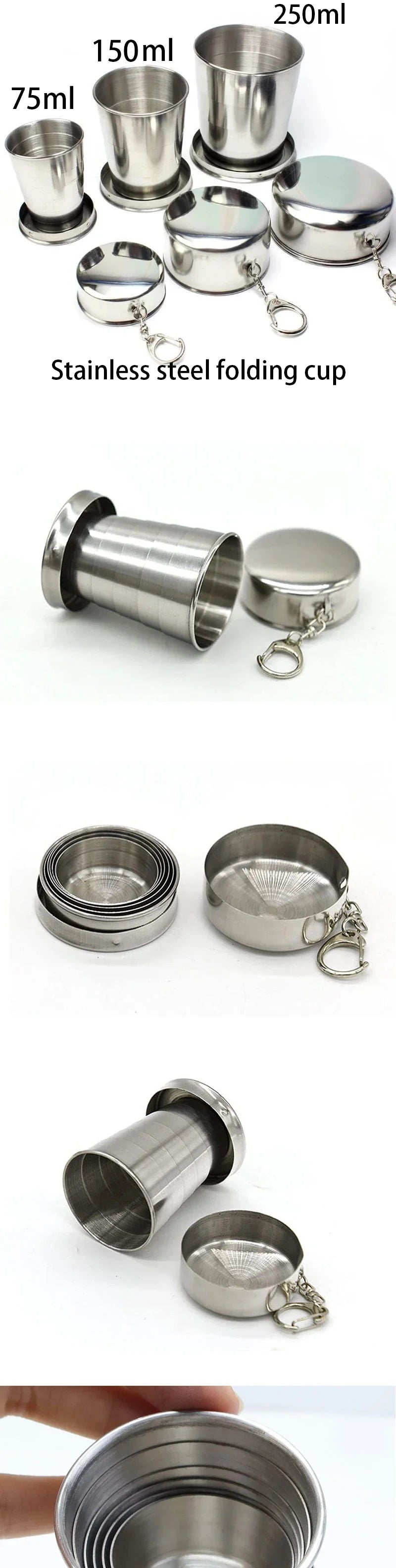 NEW 250ml Stainless Steel Retractable Cup Outdoor Travel Toiletry Cup Portable Creative Compression Cup Mini Handy Cup Folding Cup