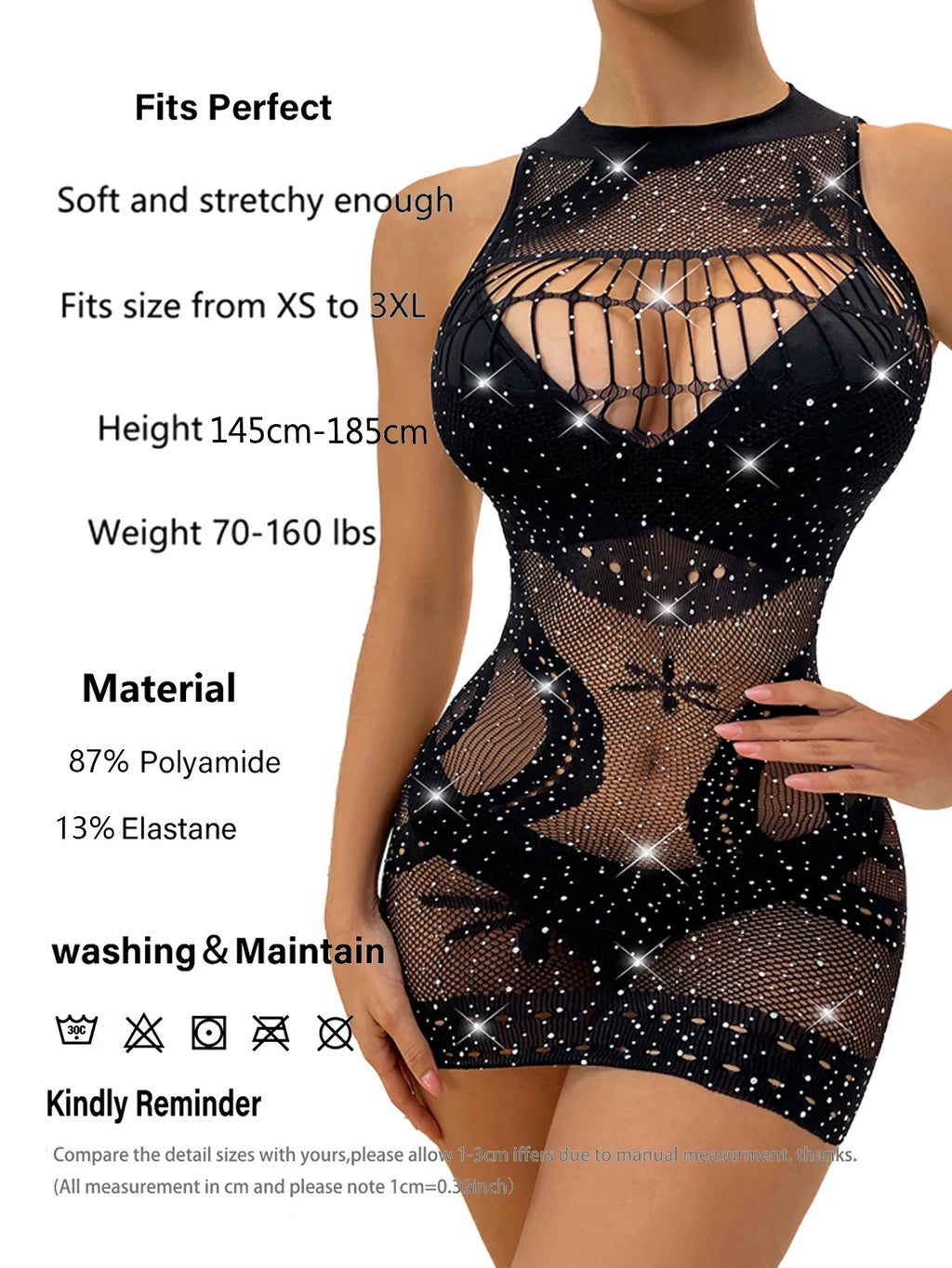 Y2k Women's Sexy Mesh Hollow For Lingerie One Piece Rhinestone Fishnet Bodysuit Costume hollow out Underwear Strapless Bra Set