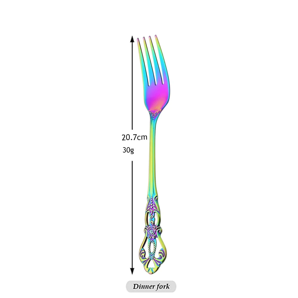 Stainless Steel Cutlery Set Knife Tea Fork Ice Cream Spoon Tableware Set Western Kitchen Flatware Rainbow Vintage Dinnerware Set