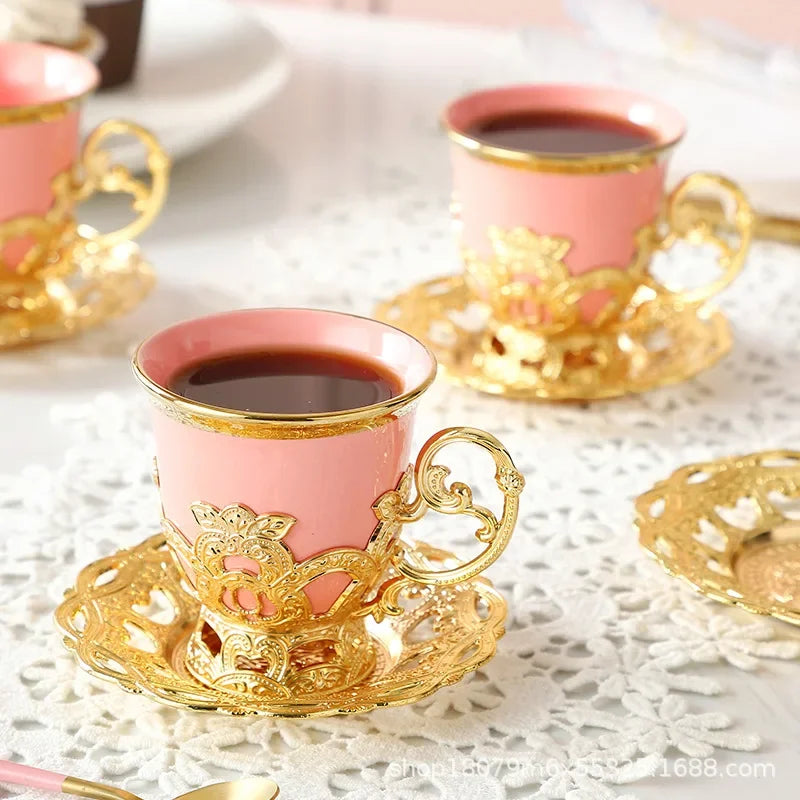 Low cup European style gold rim set cup six cup six plated coffee cup set gift box