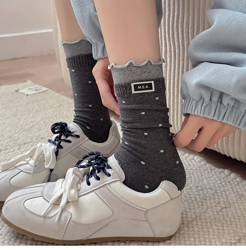Socks For Women New Dots Cute Frilly Casual Fashion Long Socks Breathable Preppy Style Ladies Novelties Socks Cotton Soft Comfy