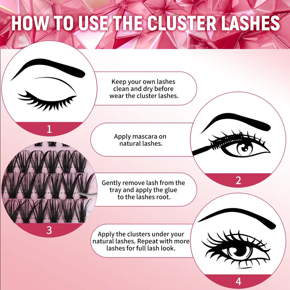FADVAN Lashes 14 Row 30D+40D Cluster Lashes Upper Lower 0.07 D Mix10-16  Segmented Extens ion DIY